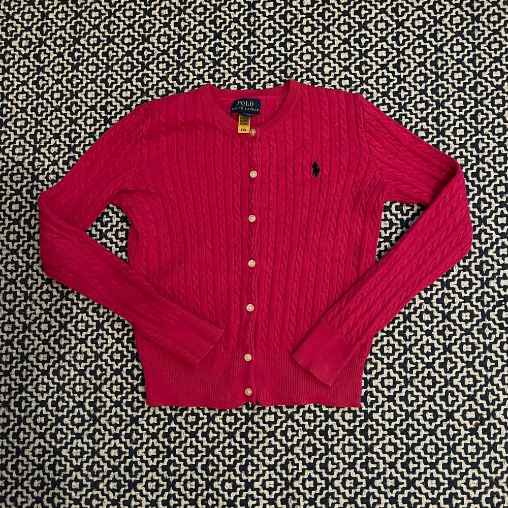 NWOT Polo Ralph Lauren Girls hot pink Cable sweater cardigan